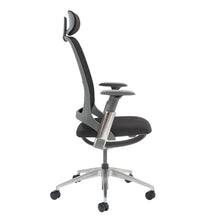 Load image into Gallery viewer, Holden mesh back operator chair with black fabric seat and headrest-Aluminium base and arms with black mesh back