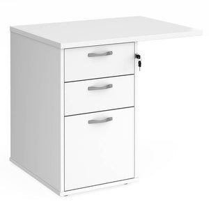Universal desk high 3 drawer pedestal with flyover top