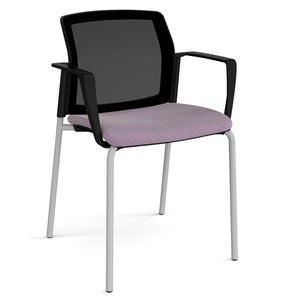 Santana 4 leg stacking chair with fabric seat and mesh back - Black Legs