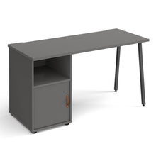 Load image into Gallery viewer, Sparta straight desk with A-frame leg and support pedestal with cupboard door