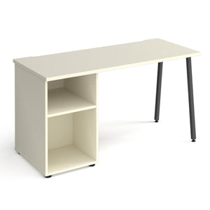 Sparta straight desk with A-frame leg and support pedestal