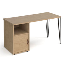 Load image into Gallery viewer, Tikal straight desk with hairpin leg and support pedestal with cupboard door
