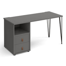 Load image into Gallery viewer, Tikal straight desk with hairpin leg and support pedestal with drawers