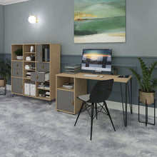 Load image into Gallery viewer, Tikal straight desk with hairpin leg and support pedestal with drawers