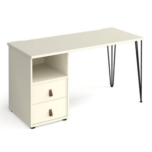 Tikal straight desk with hairpin leg and support pedestal with drawers