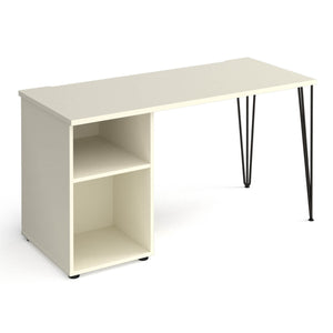 Tikal straight desk with hairpin leg and support pedestal