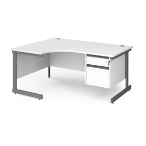 Contract 25 left hand ergonomic desk with 2 drawer pedestal and cantilever leg