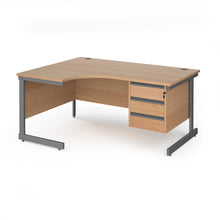 Load image into Gallery viewer, Contract 25 left hand ergonomic desk with 3 drawer pedestal and cantilever leg
