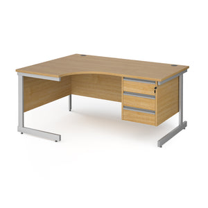 Contract 25 left hand ergonomic desk with 3 drawer pedestal and cantilever leg