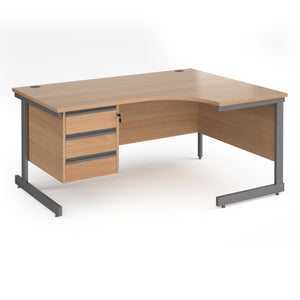 Contract 25 right hand ergonomic desk with 3 drawer pedestal and cantilever leg