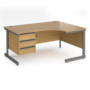 Contract 25 right hand ergonomic desk with 3 drawer pedestal and cantilever leg
