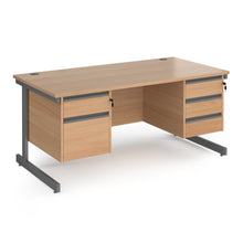 Load image into Gallery viewer, Contract 25 straight desk with 2 and 3 drawer pedestals and cantilever leg