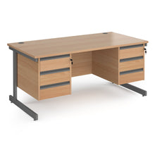 Load image into Gallery viewer, Contract 25 straight desk with 3 and 3 drawer pedestals and cantilever leg