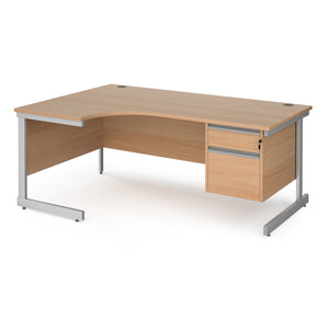 Contract 25 left hand ergonomic desk with 2 drawer pedestal and cantilever leg