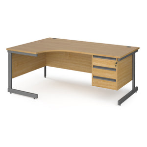 Contract 25 left hand ergonomic desk with 3 drawer pedestal and cantilever leg