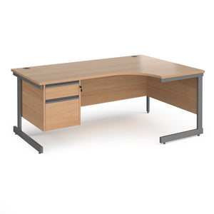 Contract 25 right hand ergonomic desk with 2 drawer pedestal and cantilever leg