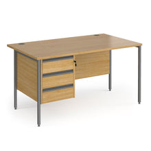 Load image into Gallery viewer, Contract 25 straight desk with 3 drawer pedestal and H-Frame leg