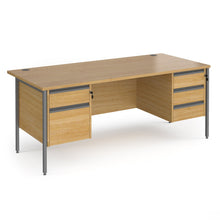 Load image into Gallery viewer, Contract 25 straight desk with 2 and 3 drawer pedestals and H-Frame leg