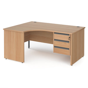Contract 25 left hand ergonomic desk with 3 drawer pedestal and panel leg