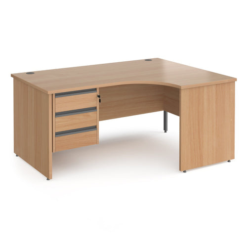 Contract 25 right hand ergonomic desk with 3 drawer pedestal and panel leg
