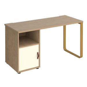 Cairo straight desk with sleigh frame leg and support pedestal with cupboard door