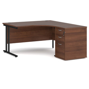 Maestro 25 ergonomic right hand desk with cantilever frame and pedestal