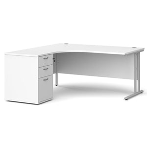 Maestro 25 ergonomic left hand desk with cantilever frame and pedestal