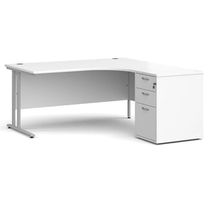 Maestro 25 ergonomic right hand desk with cantilever frame and pedestal