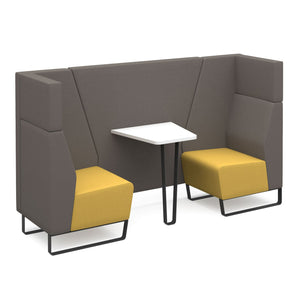 Encore² open high back 2 person meeting booth with table and black sled frame - Black Metal Frame
