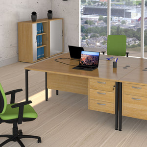 Maestro 25 straight desk with 3 drawer pedestal and H-frame