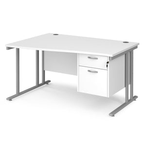Maestro 25 left hand wave desk with 2 drawer pedestal cantilever leg frame