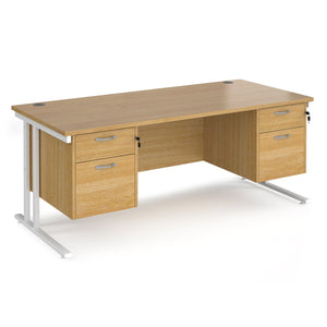 Maestro 25 straight desk with 2x two drawer pedestals and cantilever leg frame