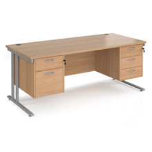 Load image into Gallery viewer, Maestro 25 straight desk with two &amp; three drawer pedestals and cantilever leg frame