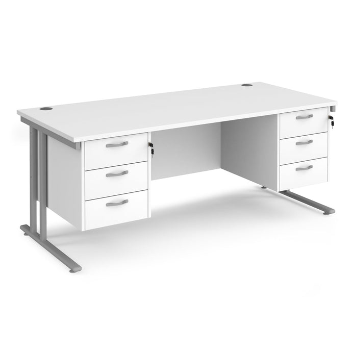 Maestro 25 straight desk with 2x three drawer pedestals and cantilever leg frame