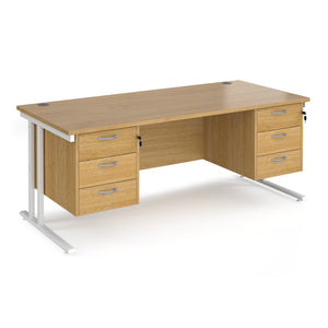 Maestro 25 straight desk with 2x three drawer pedestals and cantilever leg frame