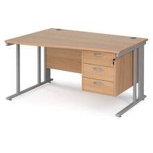 Load image into Gallery viewer, Maestro 25 left hand wave desk with 3 drawer pedestal and cable managed leg frame