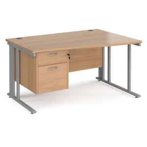 Maestro 25 right hand wave desk wide with 2 drawer pedestal and cable managed leg frame