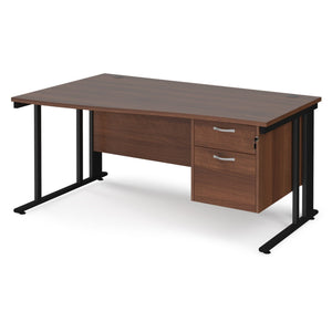 Maestro 25 left hand wave desk with 2 drawer pedestal and cable managed leg frame