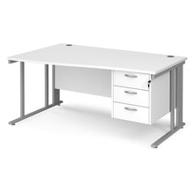Load image into Gallery viewer, Maestro 25 left hand wave desk with 3 drawer pedestal and cable managed leg frame