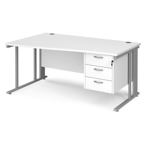 Maestro 25 left hand wave desk with 3 drawer pedestal and cable managed leg frame
