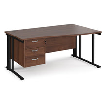 Load image into Gallery viewer, Maestro 25 right hand wave desk with 3 drawer pedestal and cable managed leg frame