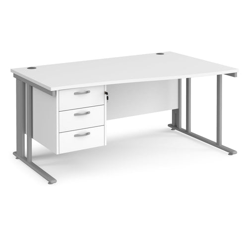 Maestro 25 right hand wave desk with 3 drawer pedestal and cable managed leg frame