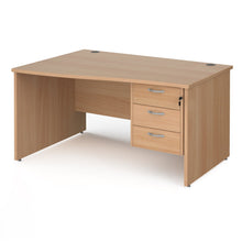 Load image into Gallery viewer, Maestro 25 left hand wave desk with 3 drawer pedestal and panel end leg