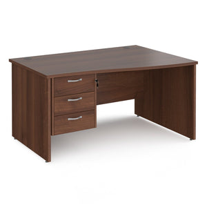 Maestro 25 right hand wave desk with 3 drawer pedestal and panel end leg