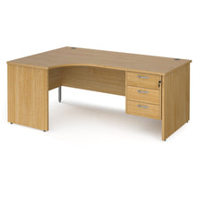 Load image into Gallery viewer, Maestro 25 left hand ergonomic desk with 3 drawer pedestal and panel end leg