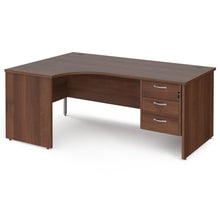 Load image into Gallery viewer, Maestro 25 left hand ergonomic desk with 3 drawer pedestal and panel end leg