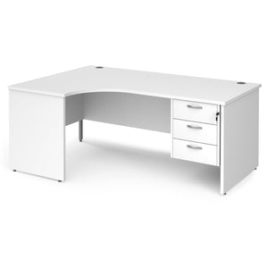 Maestro 25 left hand ergonomic desk with 3 drawer pedestal and panel end leg