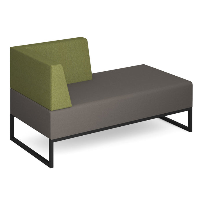Nera modular soft seating double bench with left or right hand back and arm and black frame