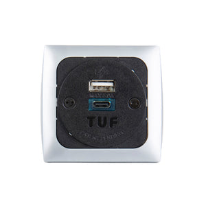 Proton panel mounted power module 1 x UK socket, 1 x TUF (A&C connectors) USB charger