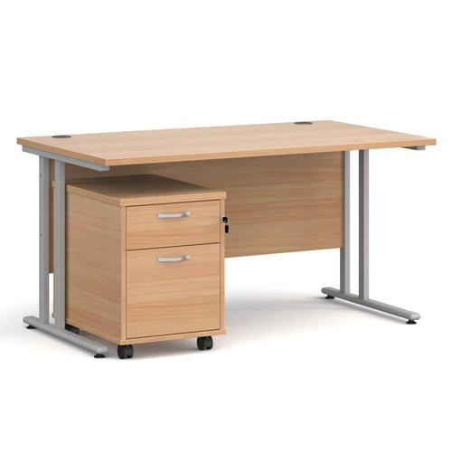 Maestro 25 straight desk with cantilever frame and 2 drawer pedestal